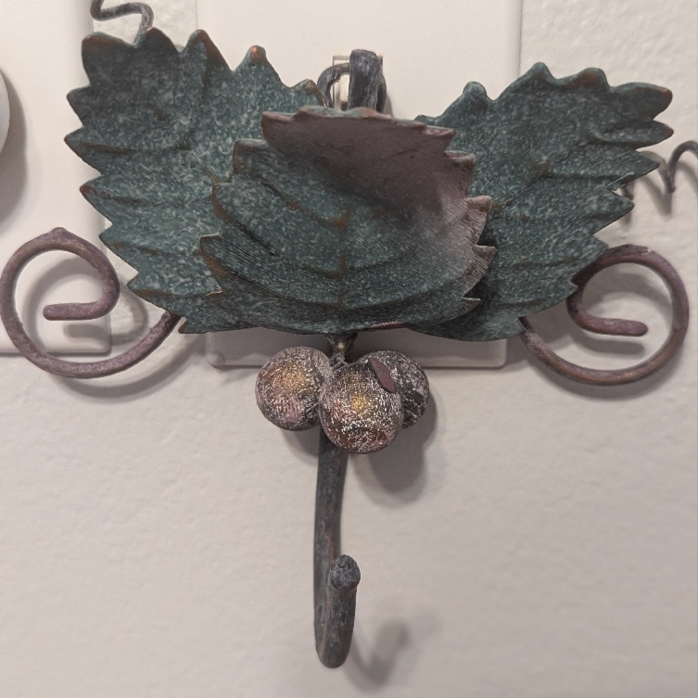 Vintage Toleware Verdigris Finish Wall Hook Decor